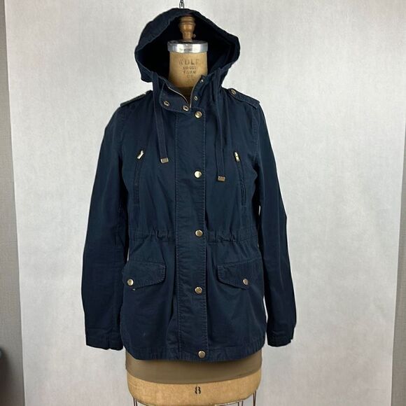 Love Tree Lightweight Utility Jacket with Hood Navy Blue Size Medium Zip Front S - Picture 1 of 10